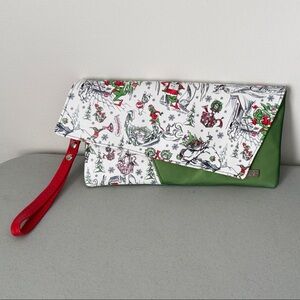 Festive White and Green Clutch with Red Strap